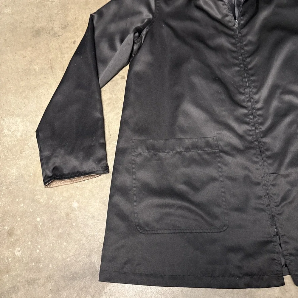 Kristen Blake Satin Black Gold‎ BronzeWomens Top Coat Jacket Trench Zipper L